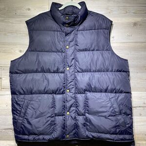 Lands' End Men's Down Puffer Vest 600 Fill Navy Blue Snap-Up Size XXL 50-52 2XL